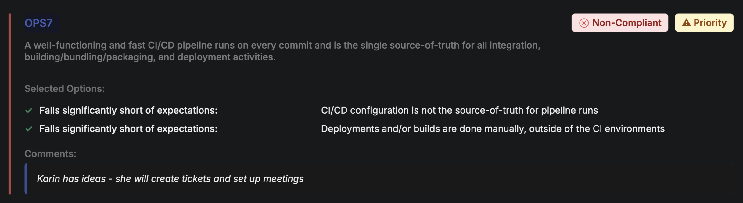 Review results showing priorities and scores